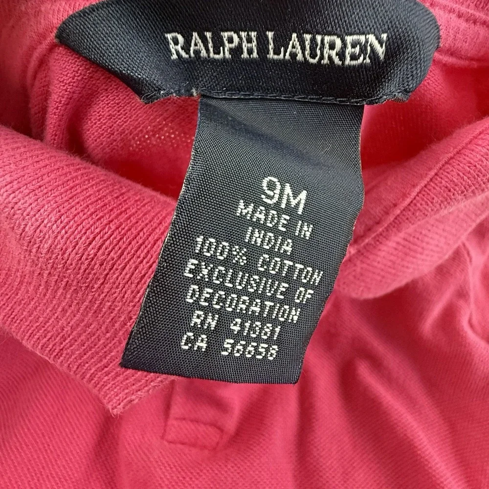 Ralph Lauren Polo Dress Baby Girls 9‎ Mos Pink L/S Ruffle Skirt Cotton Preppy